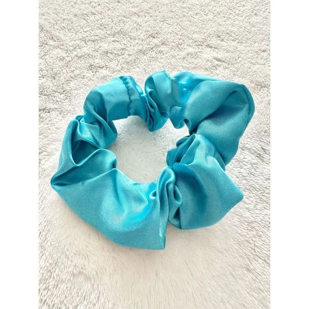Ocean blue color satin hair scrunchie